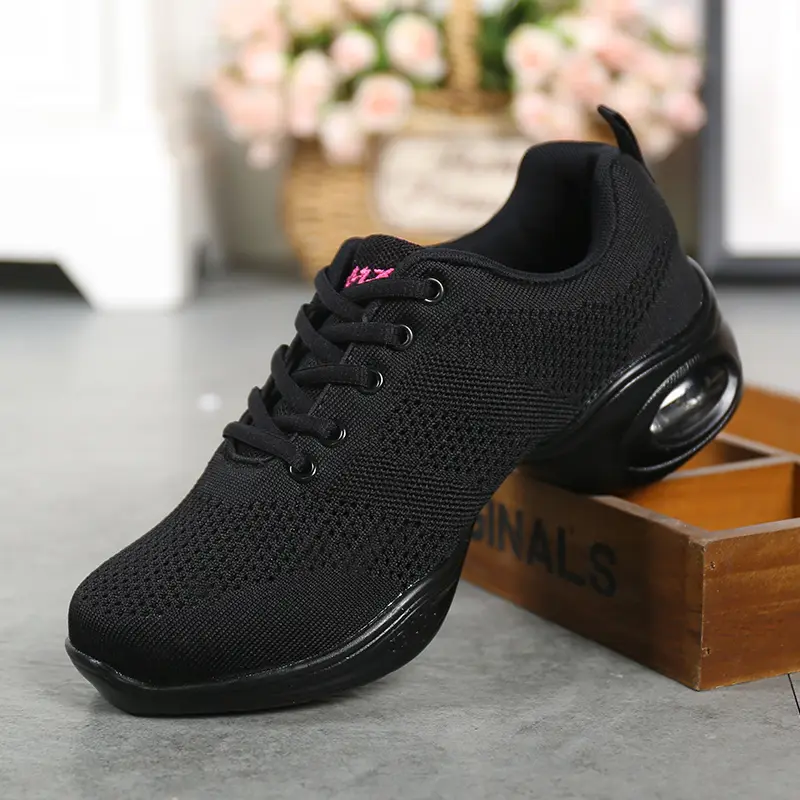 Women Mesh Dance Shoes Air Cushion Wedge Non Slip Lace Up Square Dance Aerobic Fitness Walking Sneakers 876 product view