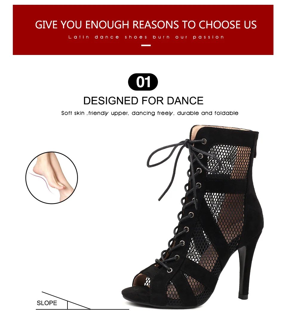 Girls Latin Dance Shoes Women Modern Dance Salsa High-Top Sandals Dance Hall Shoes Ladies Fashion Sexy High-Heeled Suede Boots detail