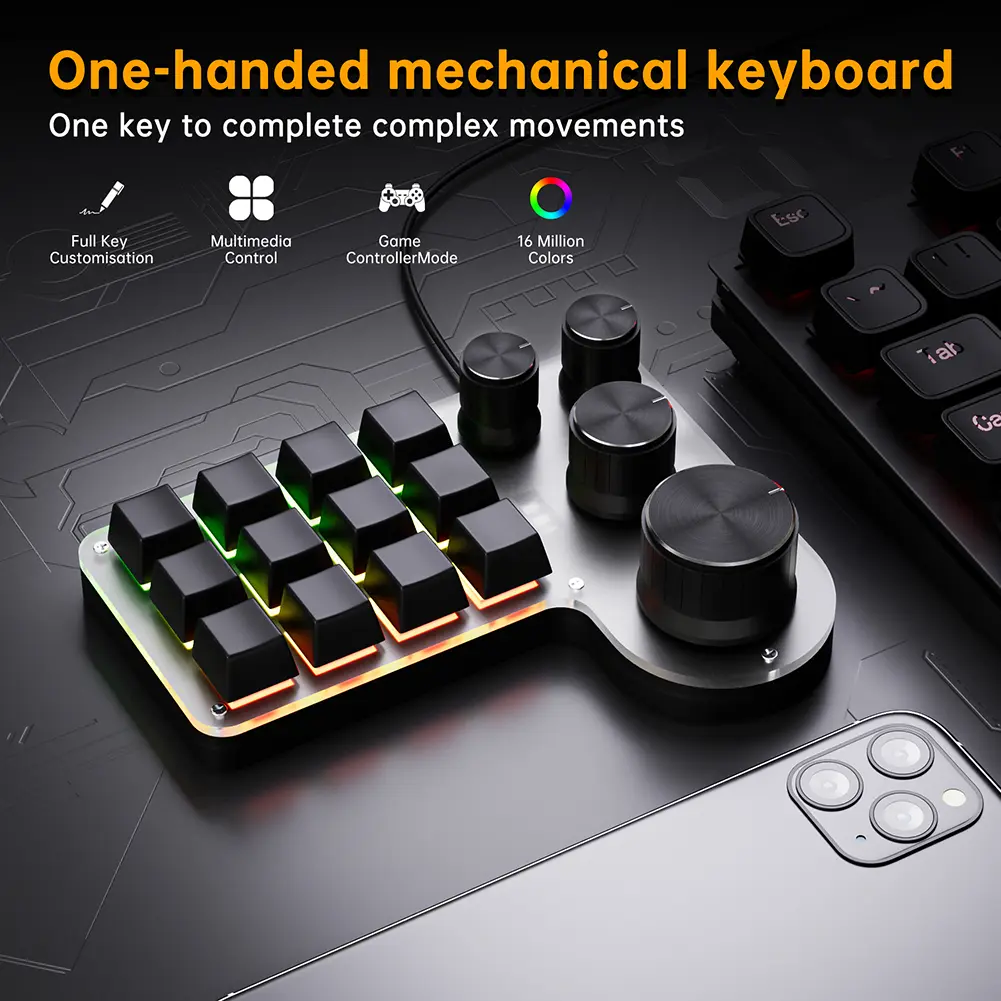 Programmable Customized Keyboard RGB 12 Keys 4 Knob Macro Keypad Hot-swap USB Wired/Bluetooth-Compatible Mechanical Keyboard product view