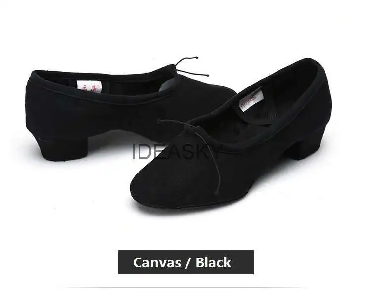 Quality Dancing Shoes For Women Middle Heel Pigskin Canvas Leather Girls Women's Ballet Dance Shoes Belly Yoga Teachers's Shoes detail