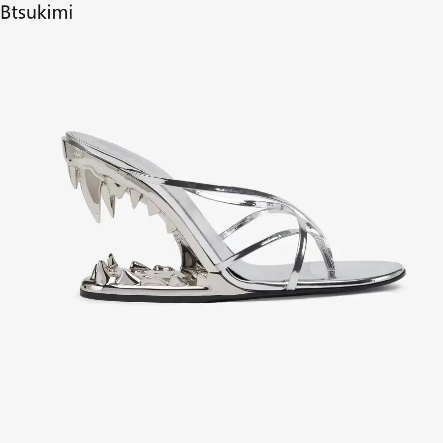 New Concise Tiger Tooth Shaped Heel Women's Summer High-heeled Slippers Fashion Shows Alien Slope Heel Party Club Sandals 35-43 product view