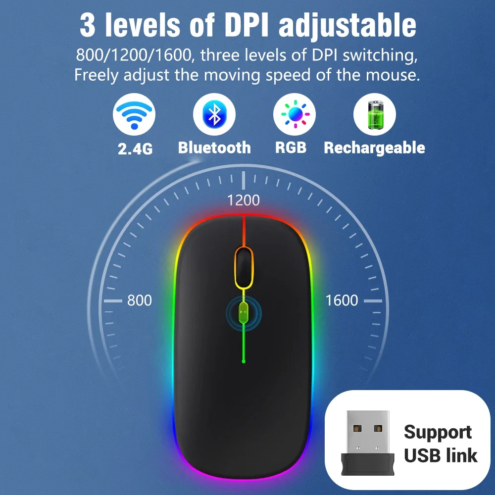 READ YYEAH RGB Backlit Bluetooth Keyboard Mouse Combo Multi-language Rechargeable Wireless Keyboard for Tablet Laptop PC Gaming detail