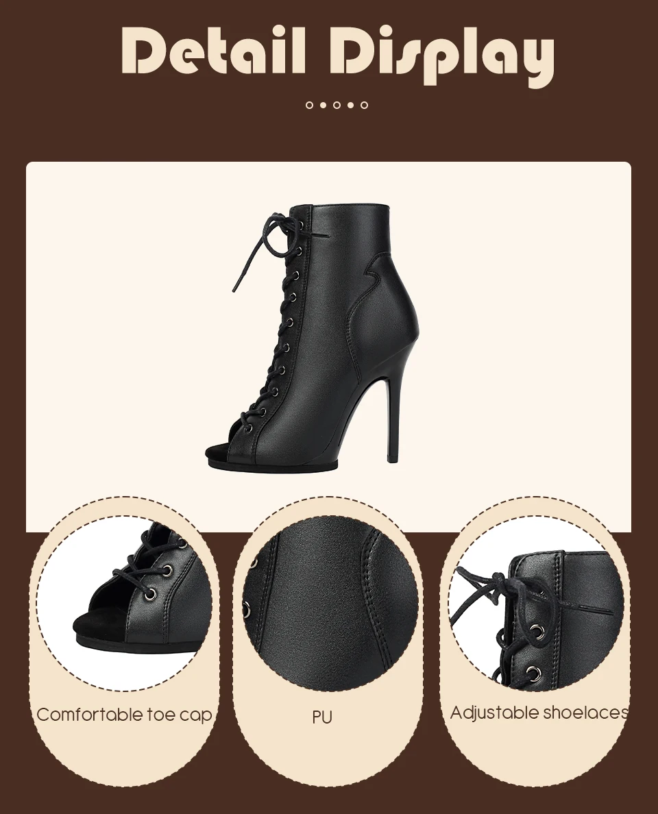 Black Sexy PU Platform Jazz Latin Custom Dance Shoes Lace-up High Heels Dance Shoes Soft-soled Short Boots Dance Boots for Women detail