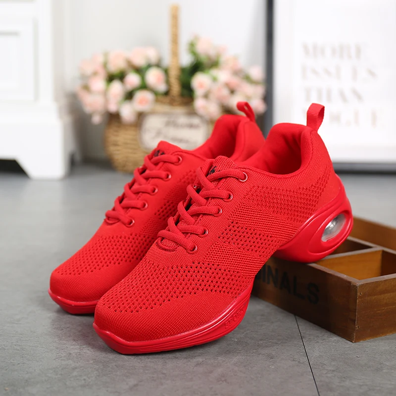 Women Mesh Dance Shoes Air Cushion Wedge Non Slip Lace Up Square Dance Aerobic Fitness Walking Sneakers 876 detail