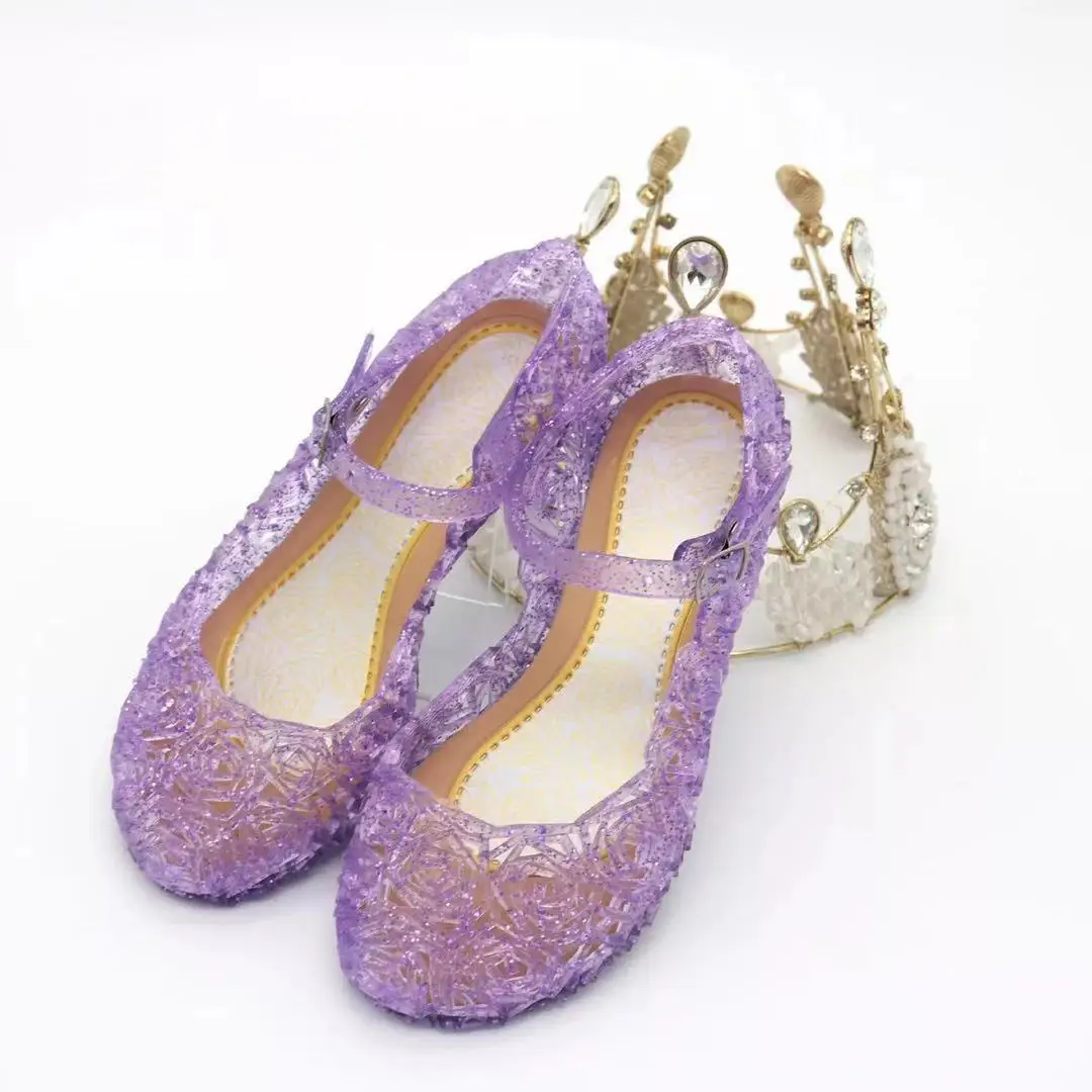 Girls Low Heel Princess Shoes Children New Summer Sandals Girls PVC Jelly Shoes Cinderella Crystal Shoes Kids Slope Heel Sandals detail