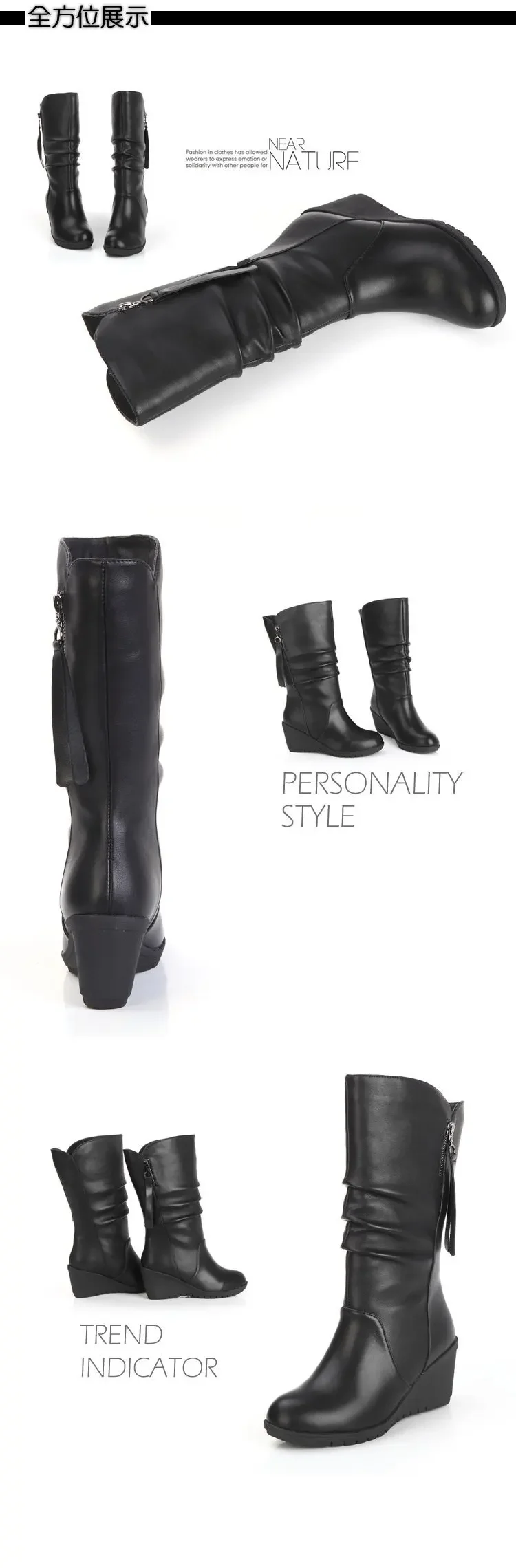 2024 Autumn Winter Anti Slip Slope Heel Women Dance Casual Mid Tube Boot Warm Snow Boot English Chelsea Boot Large Women Shoe detail