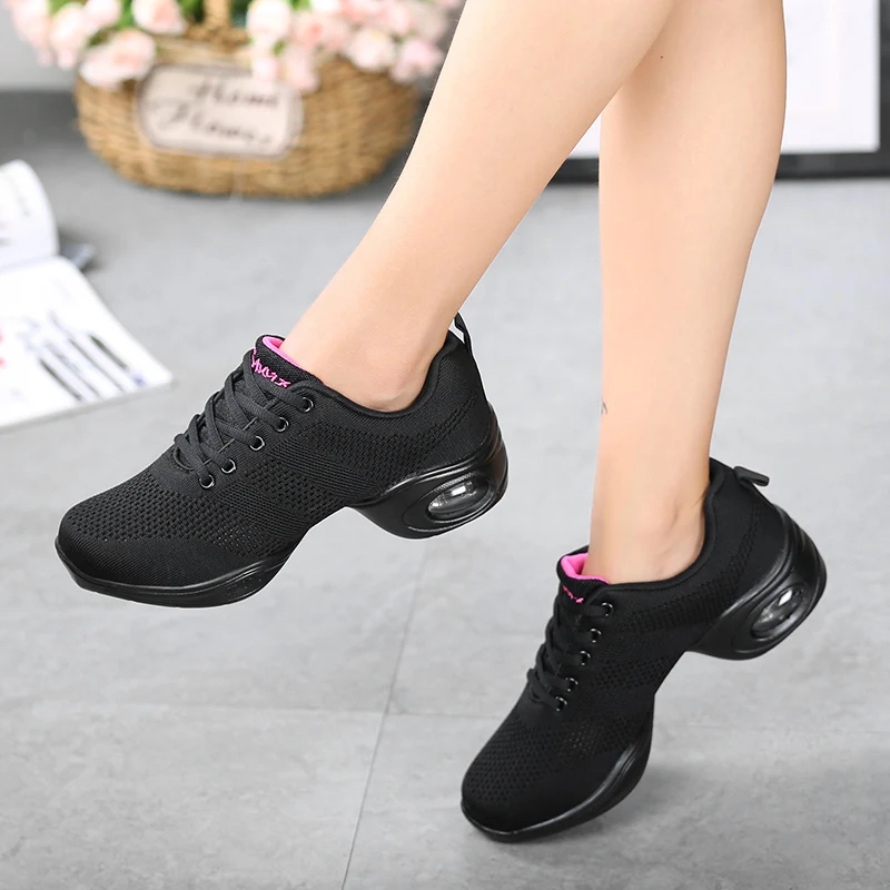 Women Mesh Dance Shoes Air Cushion Wedge Non Slip Lace Up Square Dance Aerobic Fitness Walking Sneakers 876 detail