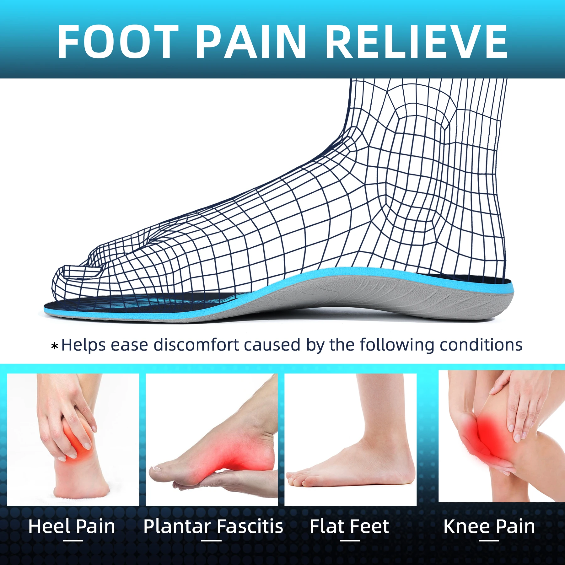IFITNA Flat Feet Orthopedic Insoles Arch Support Template Plantar Fasciitis Orthotics Heel Pain Inserts Boots Sneaker Men Women detail