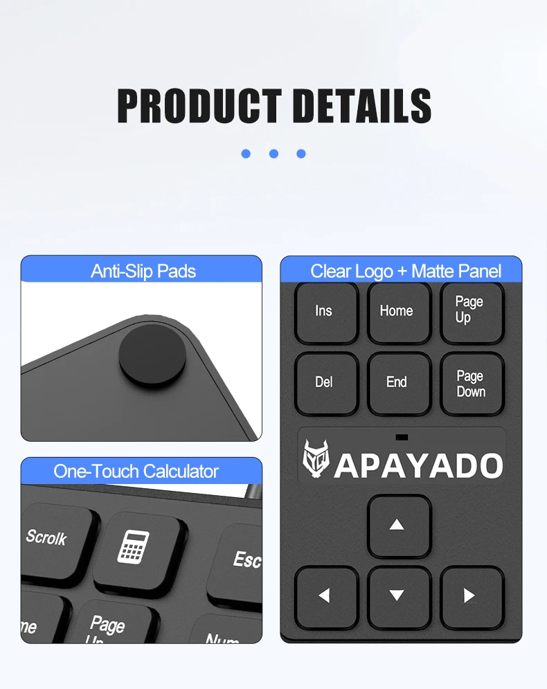 T35 Wired Numeric Keypad 34 Keys APAYADO USB Number Pad Plug Ergonomic Ultra Thin Portable for Finance detail