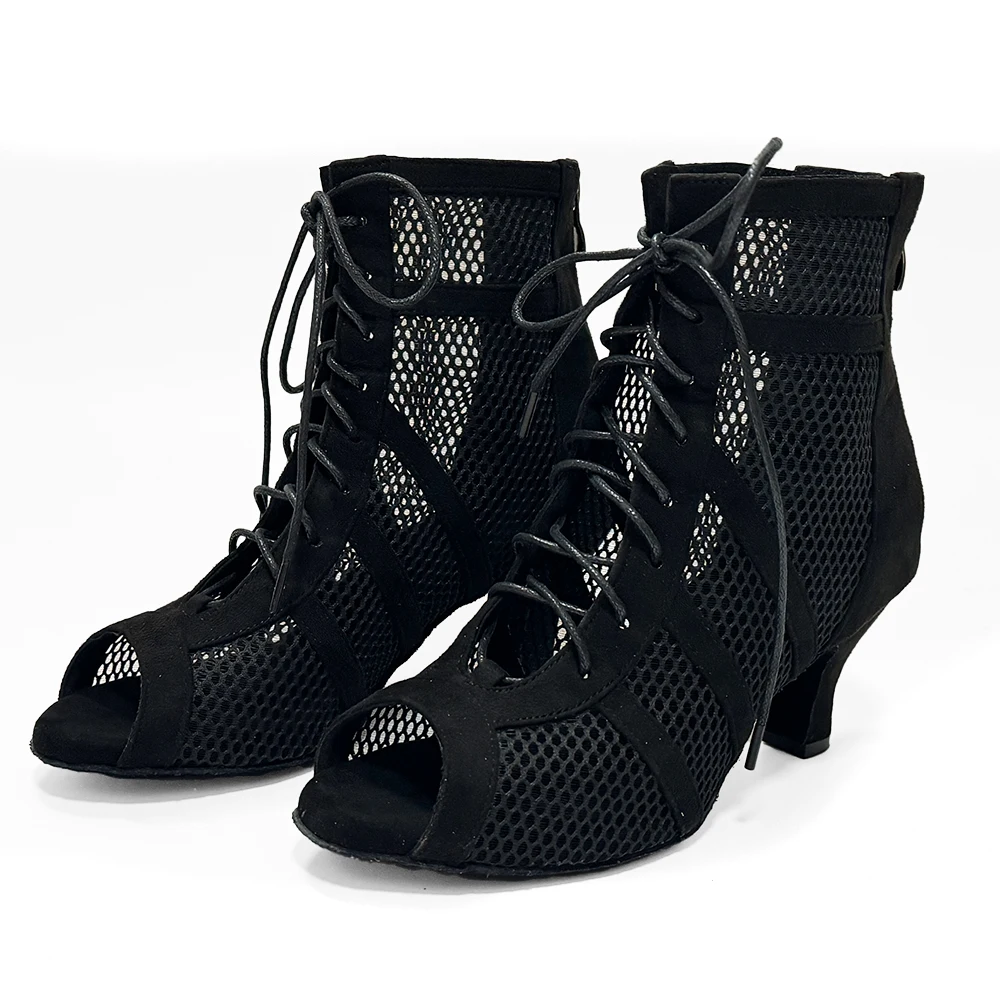 Zipper Dance Booties Latin Salsa Black Suede Leather Dance Shoes Women Dance Shoes In Different Heels 8.5cm 7.5cm 6cm QT-006 detail