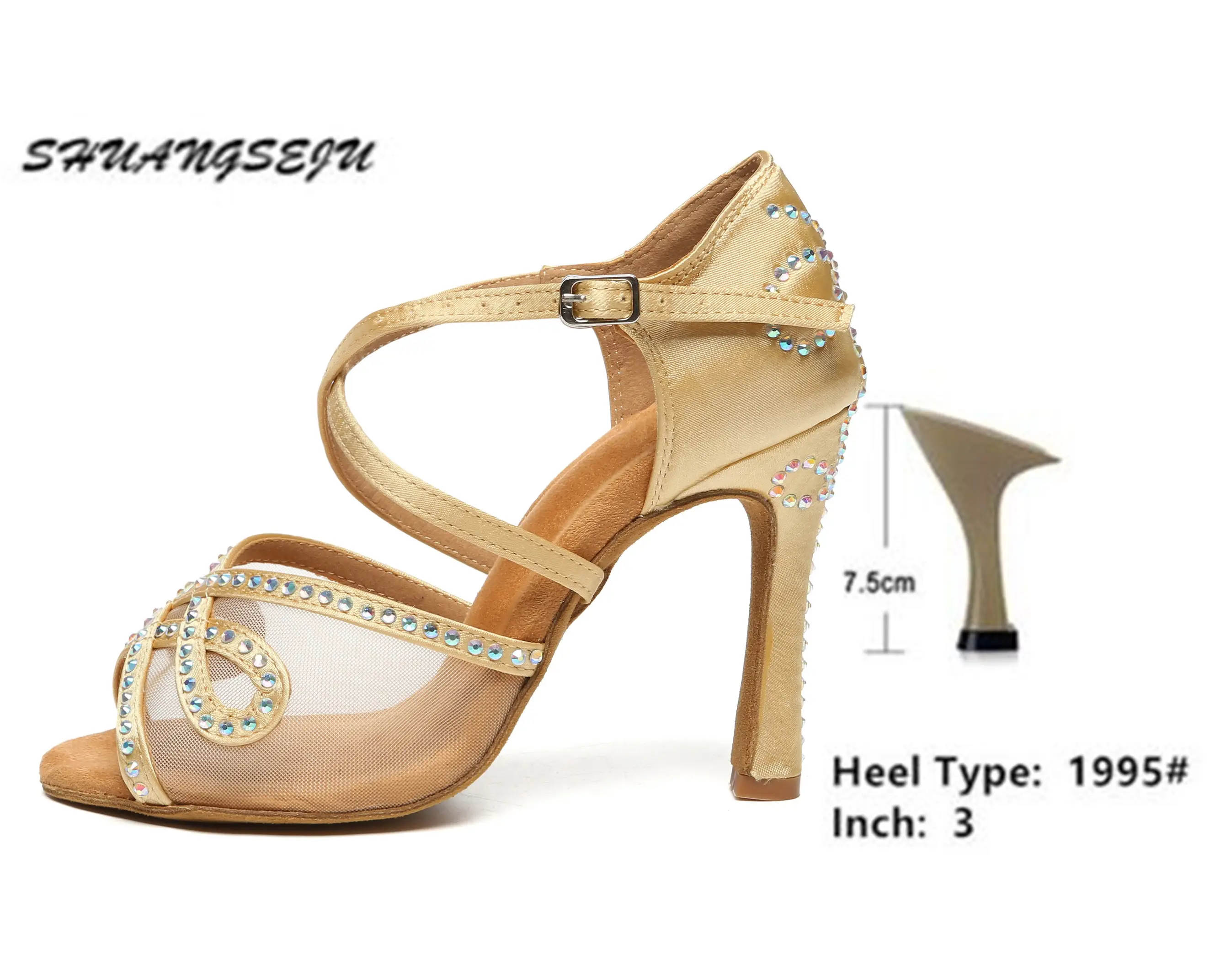 SHUANGSEJU New adult Latin dance Shoes Women Salsa Fashion shiny glass slipper Bachata performance shoes Black Everything 6-10cm product view