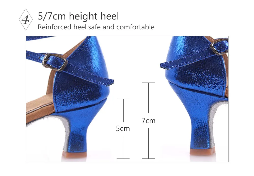 Adult Ladies Women Latin/Salsa/Tango Dance Shoes Closed Toe Glitter Blue/Black Ballroom Dance Shoes High Heels 5/7cm Party Shoes detail