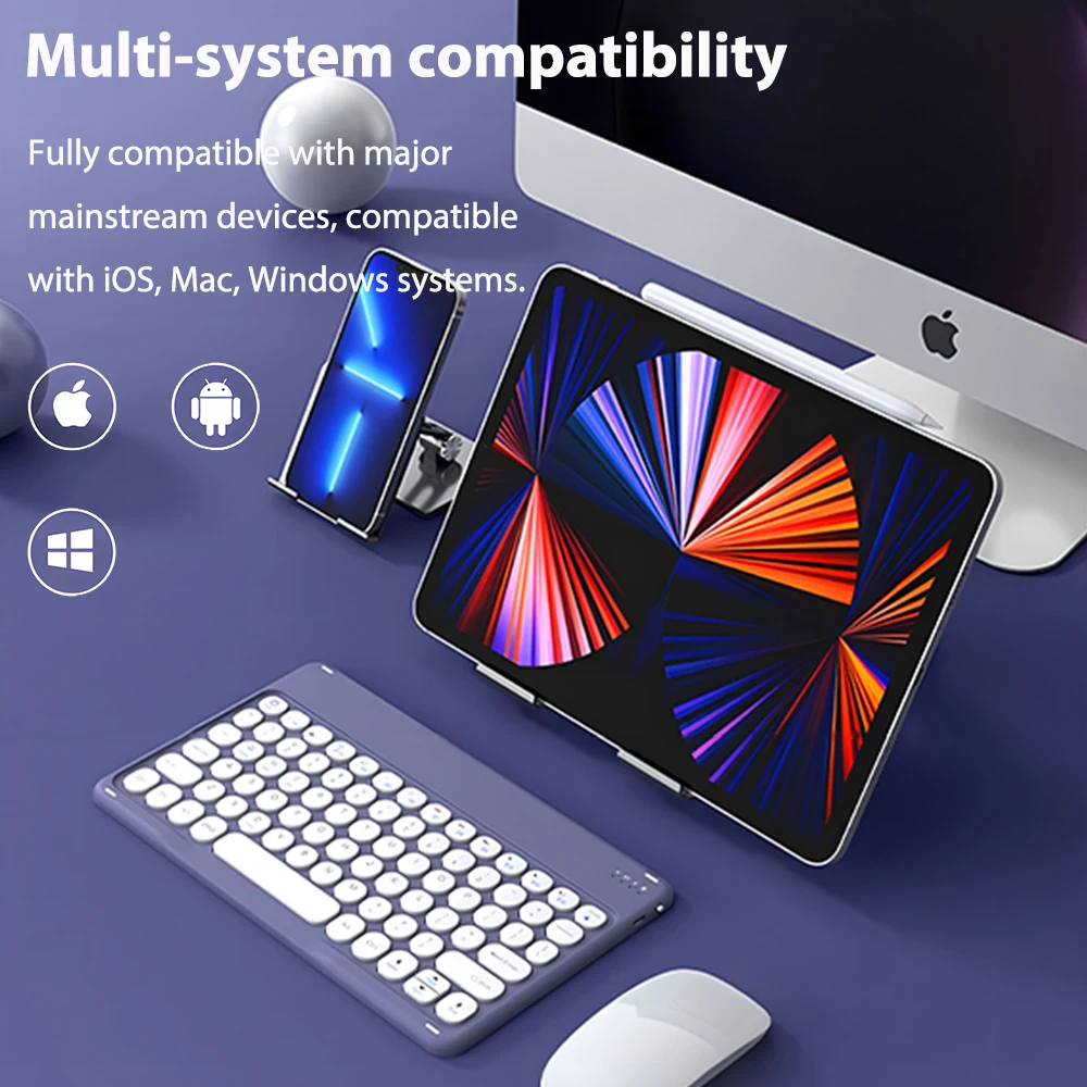 CASEPOKE wireless bluetooth round key silent keyboard suitable For Samsung Xiaomi Google Huawei iPad mobile  keyboard and mouse detail