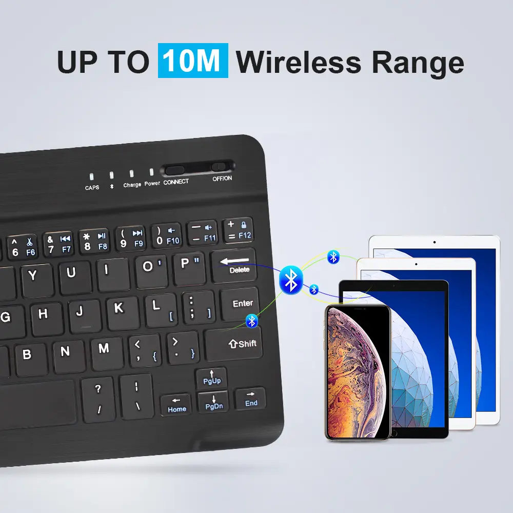 Bluetooth Wireless Keyboard 10 inch Rechargeable Keyboard Russian English Keycaps For iPad Tablet Laptop Adapter PC Accessories product view