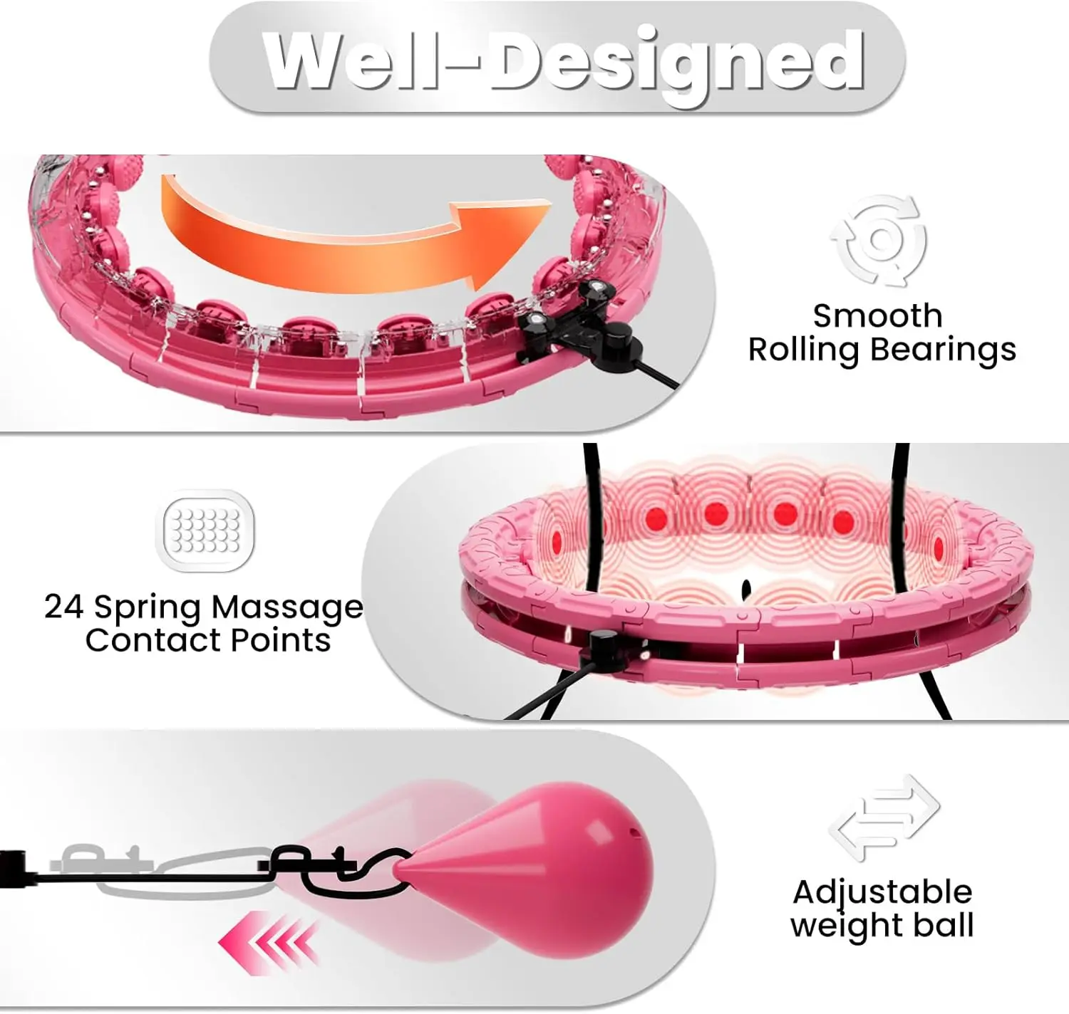 2 In 1 Smart Weighted Fitness Hula Hoop, Infinity Design with 24 Detachable Knots Adjustable Hula Circle for Adult Women Beginners Weight Loss Exercise detail
