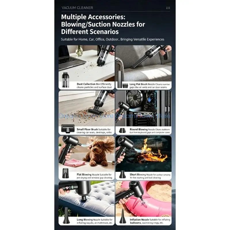 HX6A Portable Cordless Vacuum and Blower for Home Office, Car Seats and Desktop Clean detail