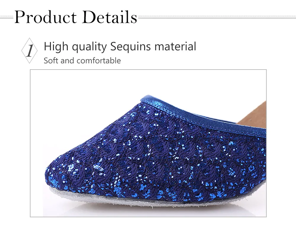 Adult Ladies Women Latin/Salsa/Tango Dance Shoes Closed Toe Glitter Blue/Black Ballroom Dance Shoes High Heels 5/7cm Party Shoes detail