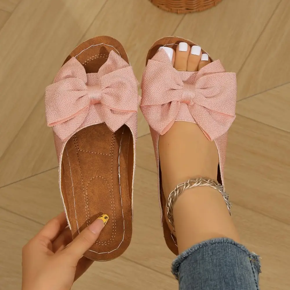 New Large Size Butterfly Knot Thick Heel Sandals Women Outdoor Wear Slope Heel Open Toe Fish Mouth Lightweight Beach Slippers product view