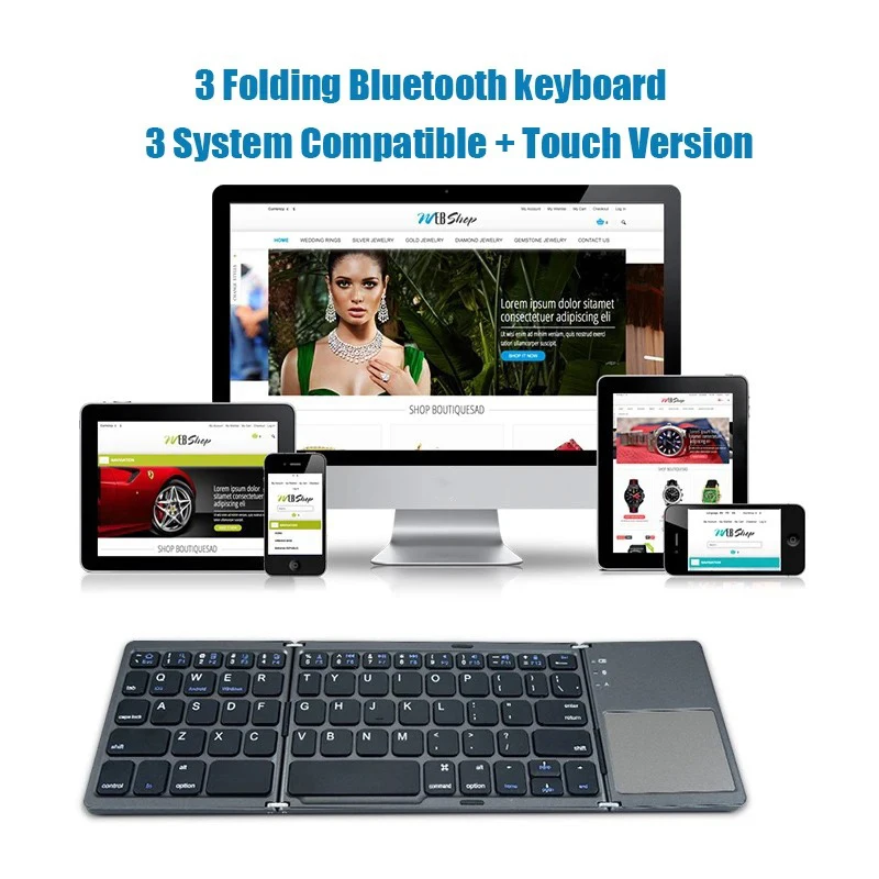 Bluetooth 5.0 Keyboard Tri-fold Keyboard Mini Keyboard with Touchpad Rechargeable Wireless Keyboard For Windows Android iOS detail