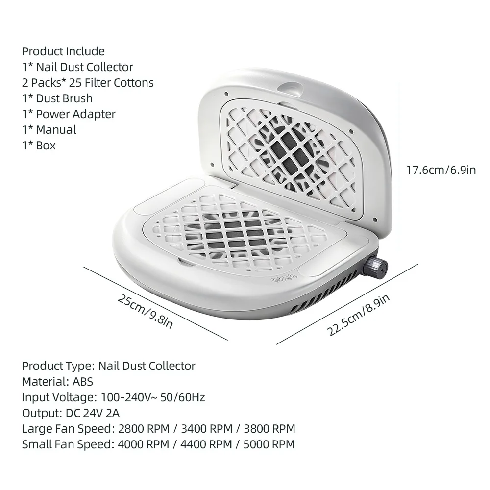 Foldable Nail Dust Collector Dual-Turbine Speed Adjustable Manicure Nail Vacuum Cleaner 90° Dual-Sided Dust Collection Nail Tool detail