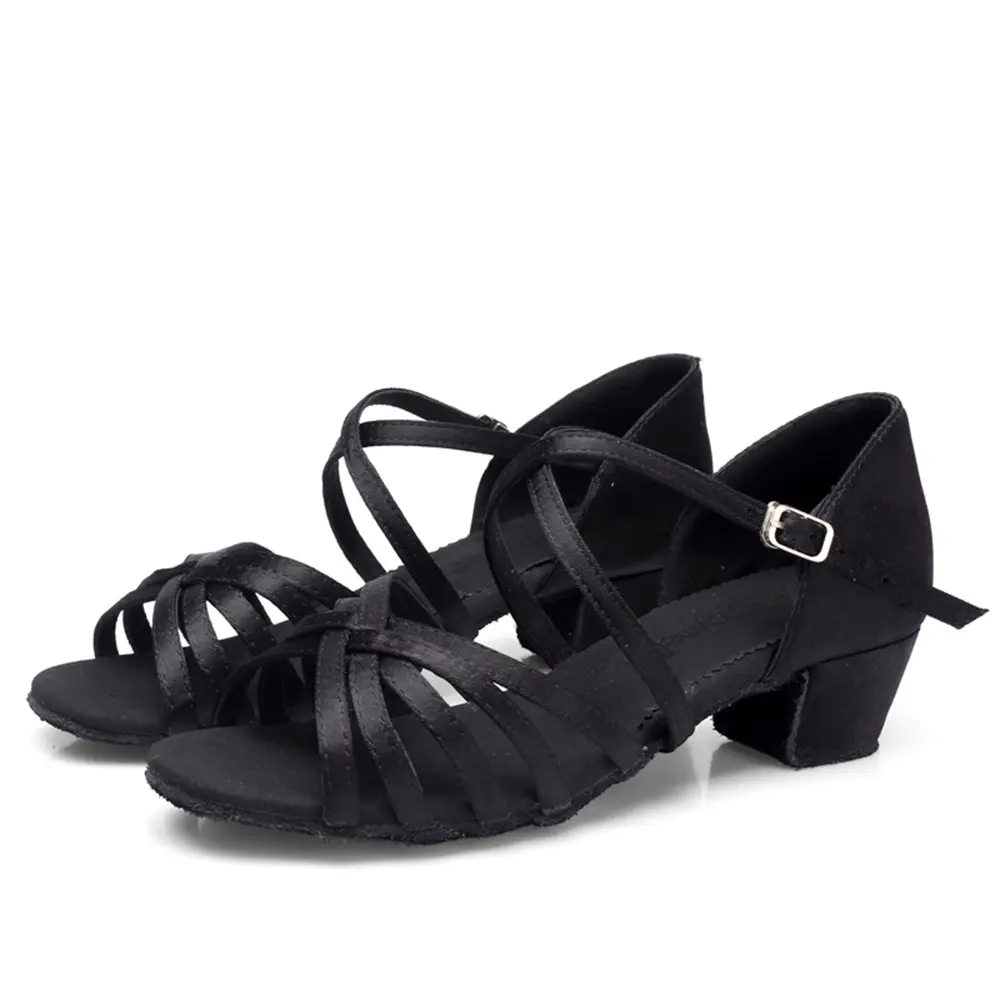 Indoor Child Dance Shoes Soft Silver Gold Tan Black White Low Heel 3.5cm Ballroom Latin Dance Shoes For Girls product view