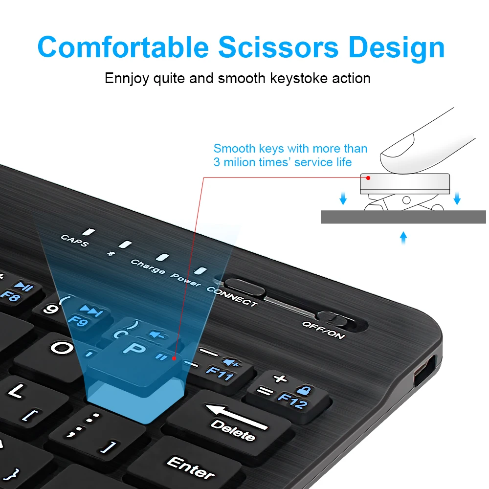 Bluetooth Wireless Keyboard 10 inch Rechargeable Keyboard Russian English Keycaps For iPad Tablet Laptop Adapter PC Accessories detail