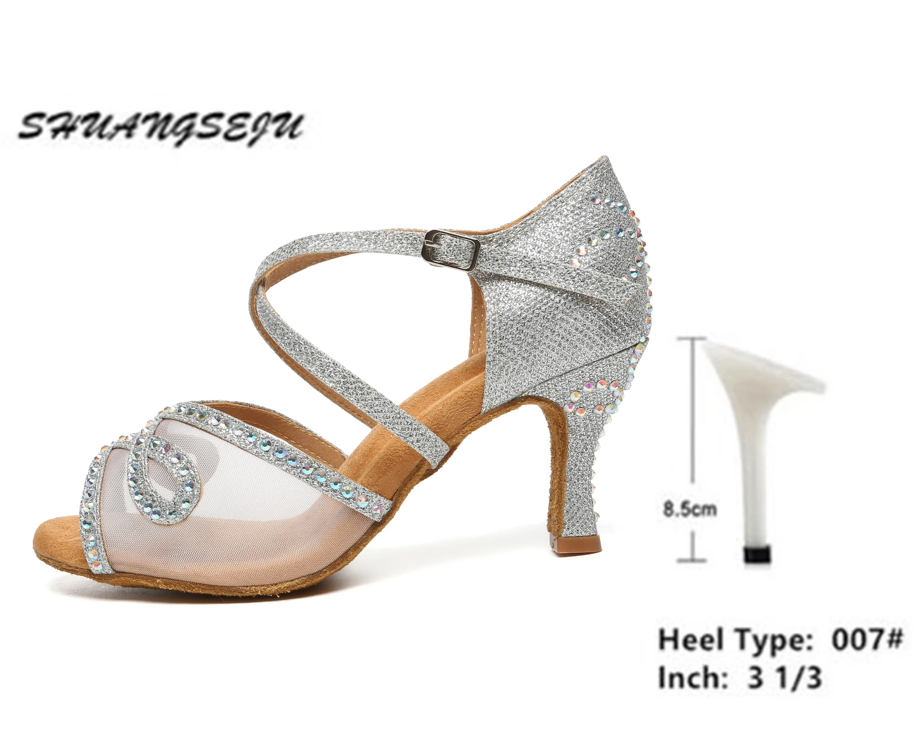 SHUANGSEJU New adult Latin dance Shoes Women Salsa Fashion shiny glass slipper Bachata performance shoes Black Everything 6-10cm product view