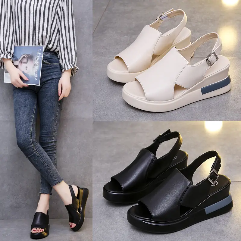 Comfortable Fashion Muffin Thick Bottom Slope Heel Women's Sandals Back Empty Snap Sandals Large Size Light Sandals 2023 product view