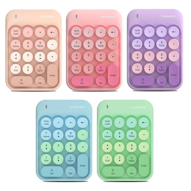 GEEZER Z5 Wireless Numeric Keypad, Macaron Retro Round Detachable Keycaps Portable Office Number Pad detail