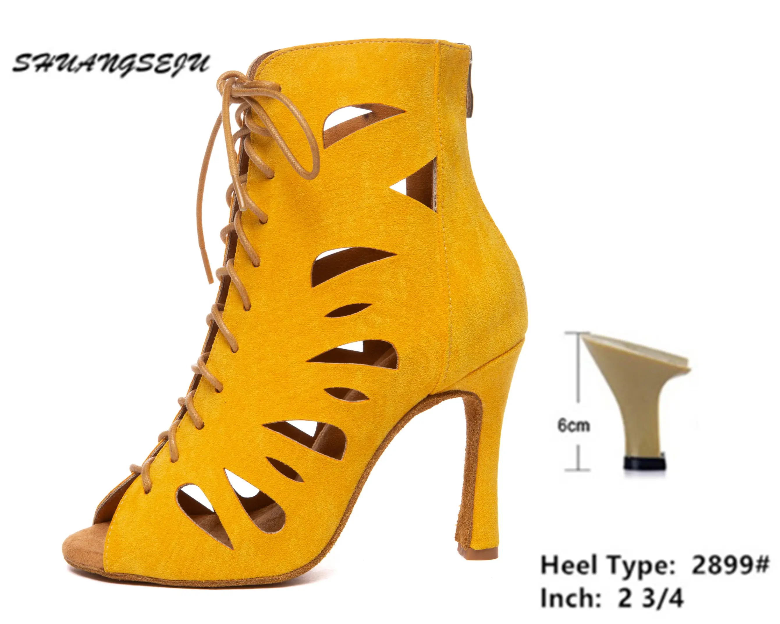 SHUANGSEJU New Women's Latin Dance Shoes Hollow Sexy Lace-Up Salsa Dance Shoes Bachata Black Jazz Ankle Boots Heels Dance Shoes product view