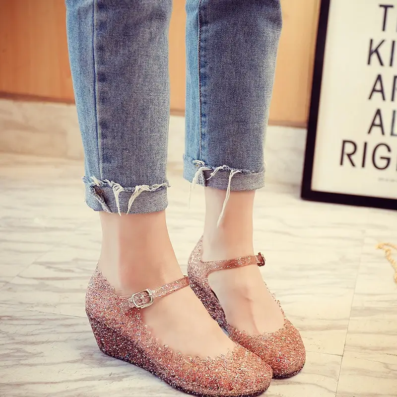 Slope heel sandals 2025 summer hollow out women's shoes hole shoes thick soled jelly shoes women's sandals product view