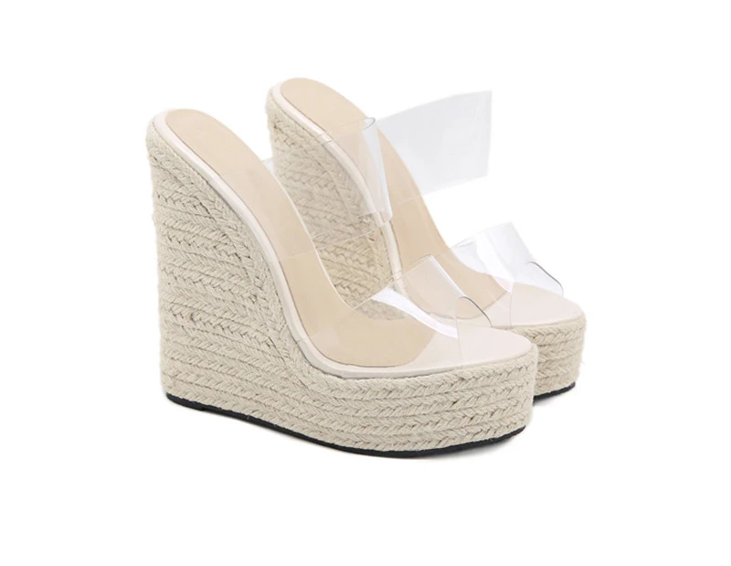 Eilyken Summer PVC Transparent Peep Toe Cane Straw Weave Slippers Platform Wedges Sandals Women Fashion High Heels Female Shoes detail