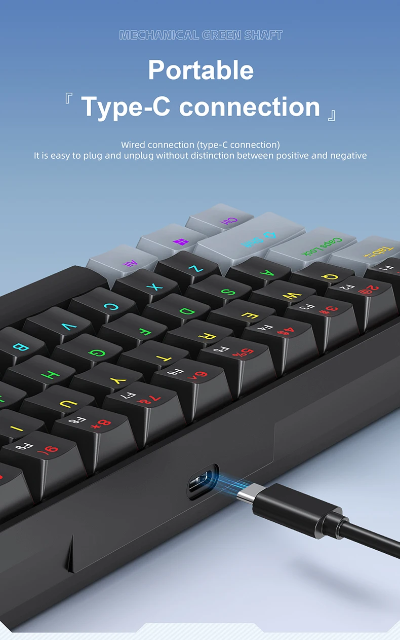 APAYADO K61 61 Keys Wired Mechanical Keyboard, 60% layout Mini RGB Gaming Keyboard, Red/Blue Switch, Compact for PC Laptop detail