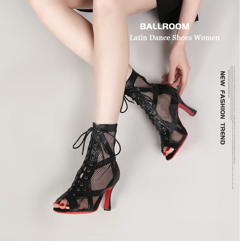 CINMIDY Leather Dance Boots Red /Black lSole Ballroom Dancing Shoes Latin Dance Shoes Woman Pole Dance Boots Ladies Party Shoes detail