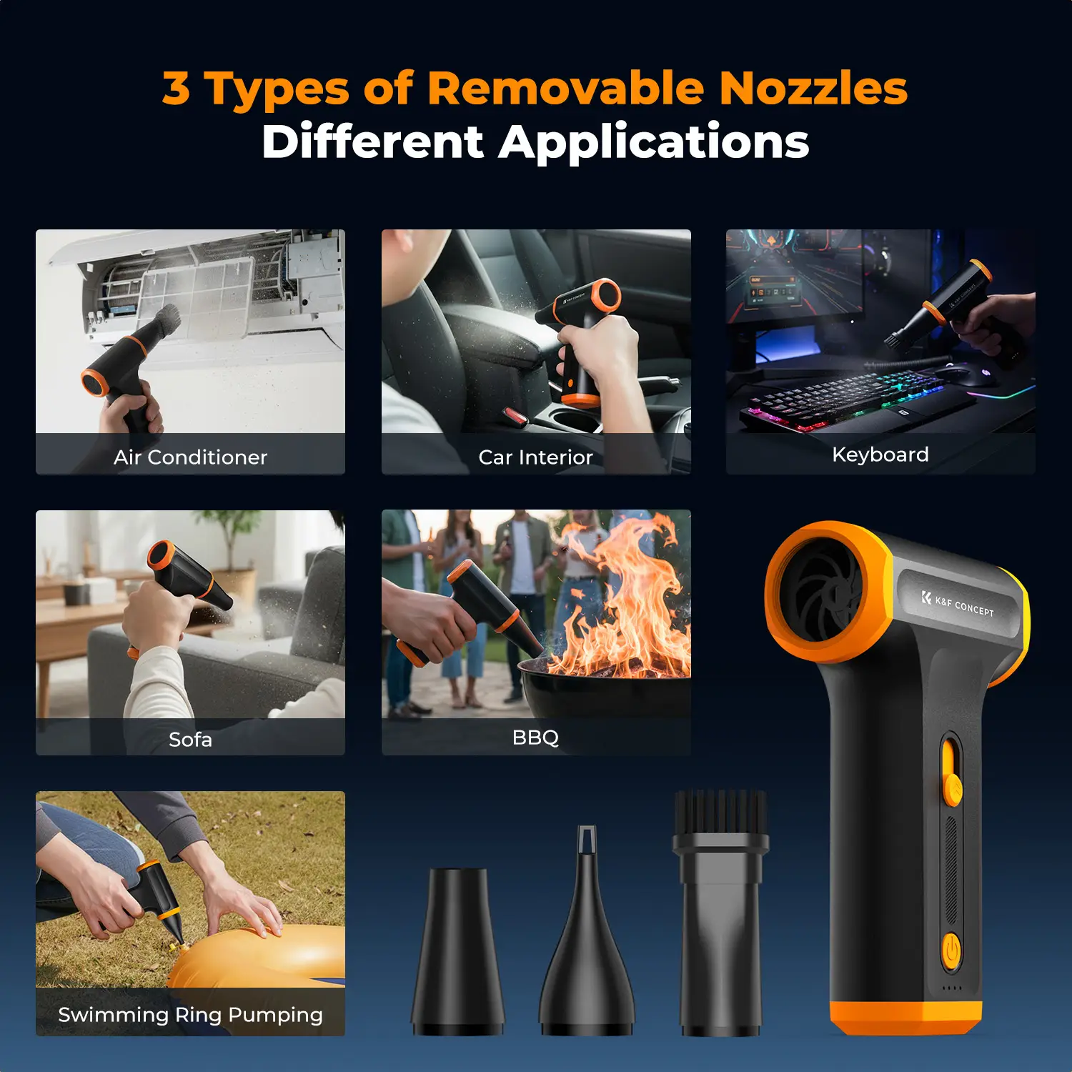 K&F CONCEPT 110000RPM Portable Electric Air Duster 3 Gear Compressed Air Blower for PC Computer,Laptop Keyboard,Camera Cleaner product view