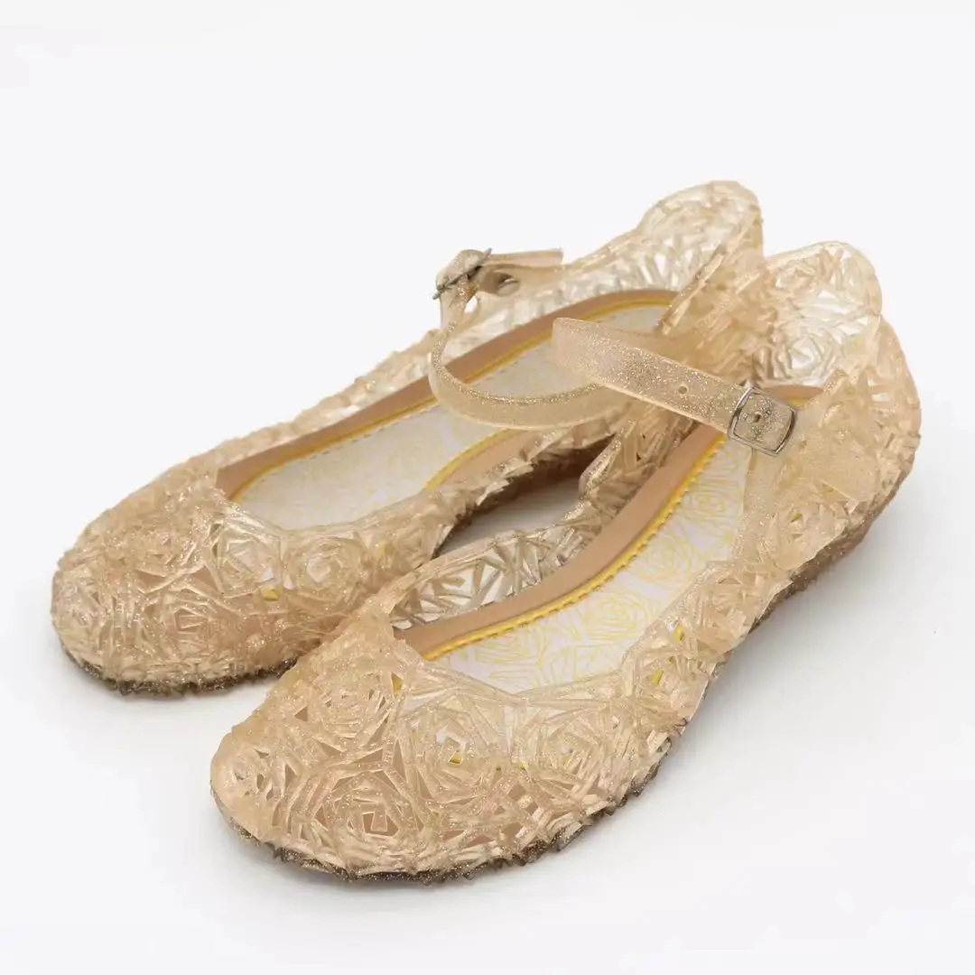 Girls Low Heel Princess Shoes Children New Summer Sandals Girls PVC Jelly Shoes Cinderella Crystal Shoes Kids Slope Heel Sandals detail