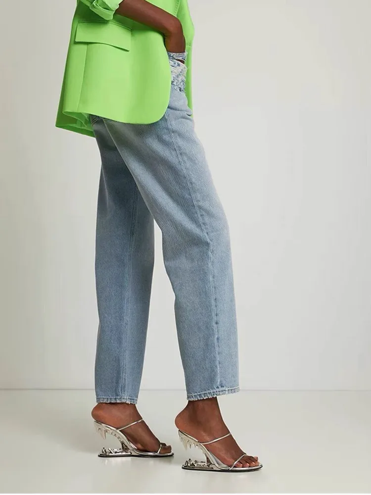 Fashion Show Teeth Shaped Heel High Heels With Exposed Toes Sloping Heels Round Toe Outside Modern Slippers Fashion Women Shoes detail