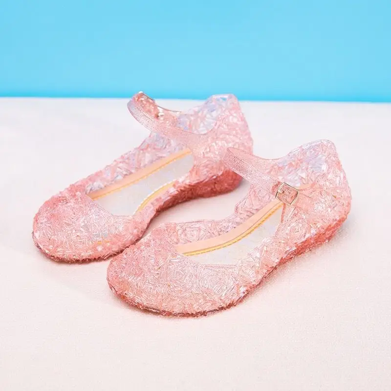 Girls Low Heel Princess Shoes Children New Summer Sandals Girls PVC Jelly Shoes Cinderella Crystal Shoes Kids Slope Heel Sandals product view