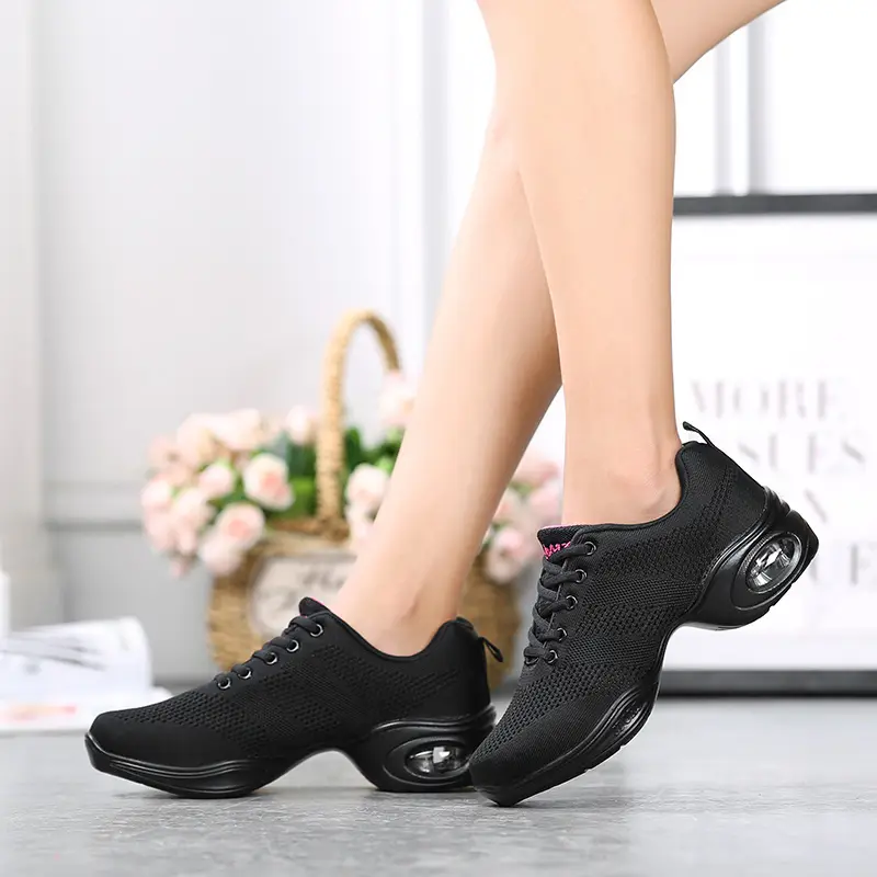 Women Mesh Dance Shoes Air Cushion Wedge Non Slip Lace Up Square Dance Aerobic Fitness Walking Sneakers 876 product view
