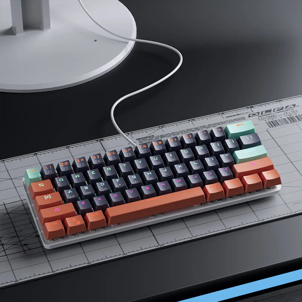 MUCAI 61 key USB hot swappable esports mechanical keyboard game red axis LED cool light effect compact and practical product view
