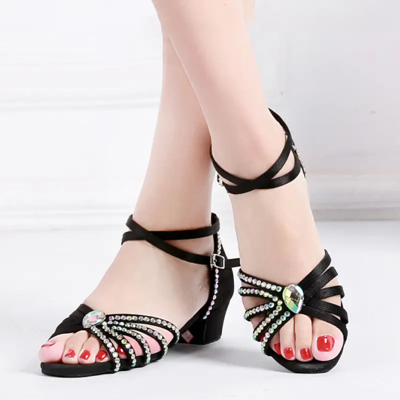 Summer Child Hot Latin Dance Shoes Women for Satin Salsa Dance Shoes Girls for Shine Rhinestone Ballroom Dance Shoes product view