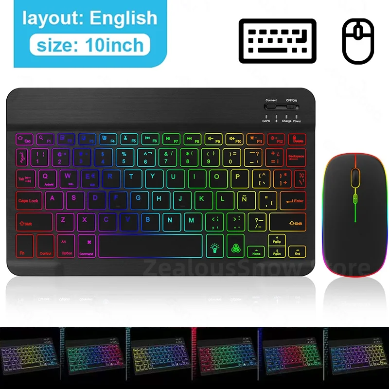 Mini Backlit RGB Bluetooth Wireless Keyboard 2.4G Mouse For Tablet Cell Phone Windows Android iOS Ultra Light Slim iPad Keyboard detail