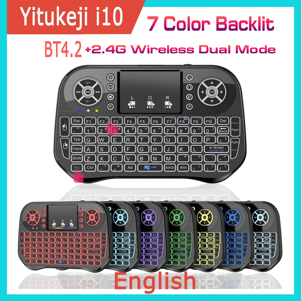 Wireless Mini Keyboard Dual Mode BT4.2 2.4G Air Mouse Remote Control Backlit 7 color Touchpad for Android TV Box PC Projector detail