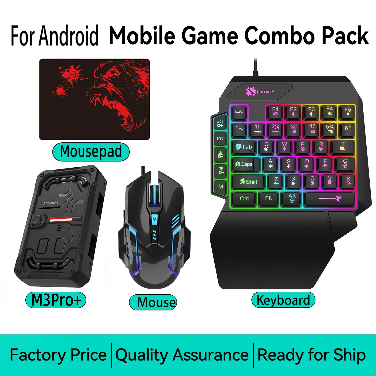 M3Pro+ Game Mobile Controller Converter Set OneHanded Keyboard and Mouse Combo For Android FPS Gaming Adapter For PC Computer product view