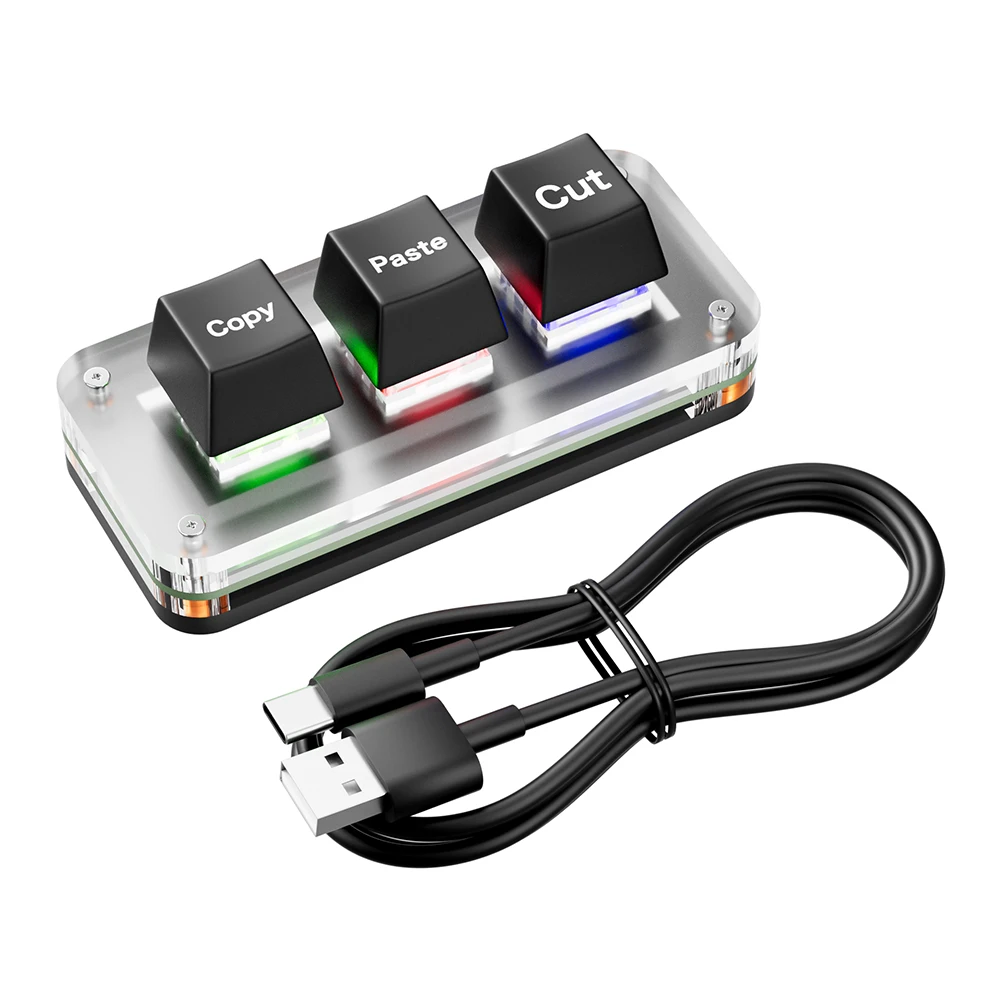 RGB Mini Cut Copy Paste Keyboard 3-Key Ctrl X C V Shortcut One Handed Keyboard USB Type-C Gaming Keypad Programmable Keyboard detail