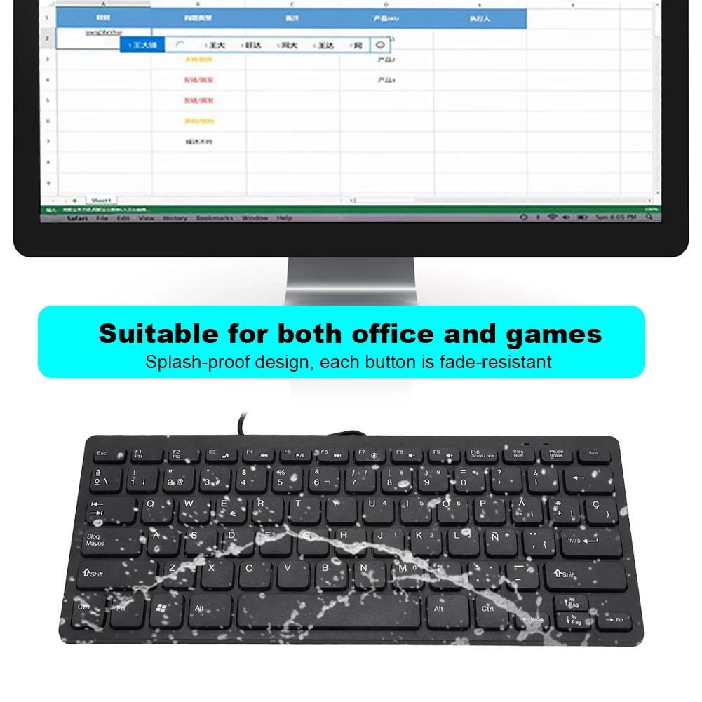 Keyboard Mini Keyboard Wired Keyboard Wired Mini Portable Spanish Keyboard USB Interface for Desktop Computer Ultra Thin 78 Keys detail
