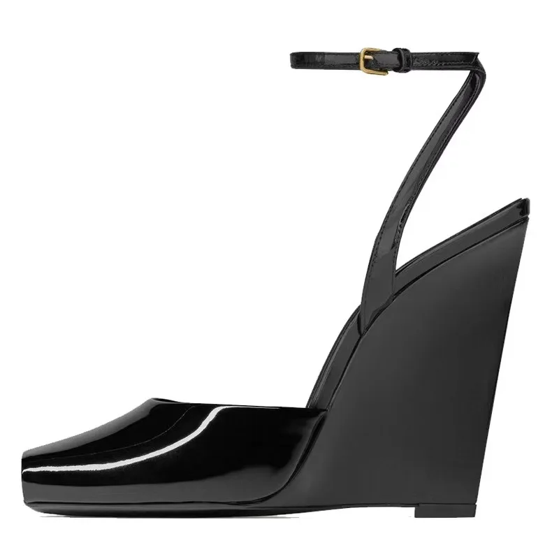 2025 Fashion Show Sandals For Women Sexy Square Open Toe Leopard Print Slope High Heel Shoes Summer Party Star Women's Sandals detail