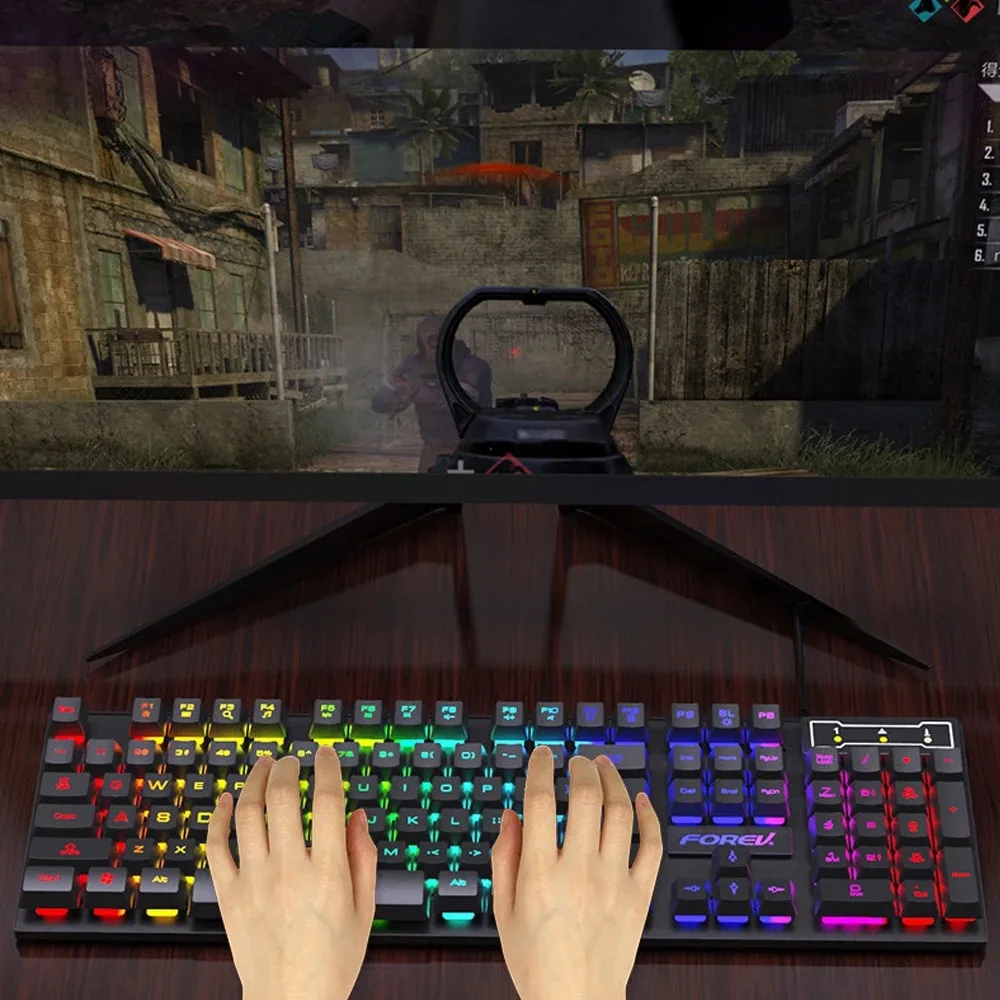 104Keys Wired Keyboard RGB Colorful Gaming Keyboard USB Wired Keyboard Standard Keyboard for PC Laptop Android Windows Mac OS detail