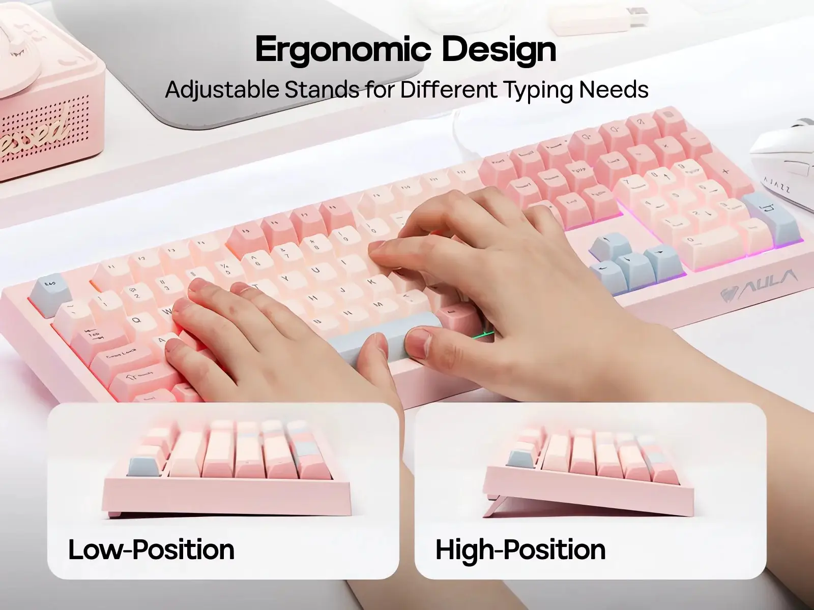 AULA S102 Wired Keyboard 100% Full Size Silent Membrane Switch RGB Backlight Number Pad Creamy Silicone Structure for PC Gamer product view