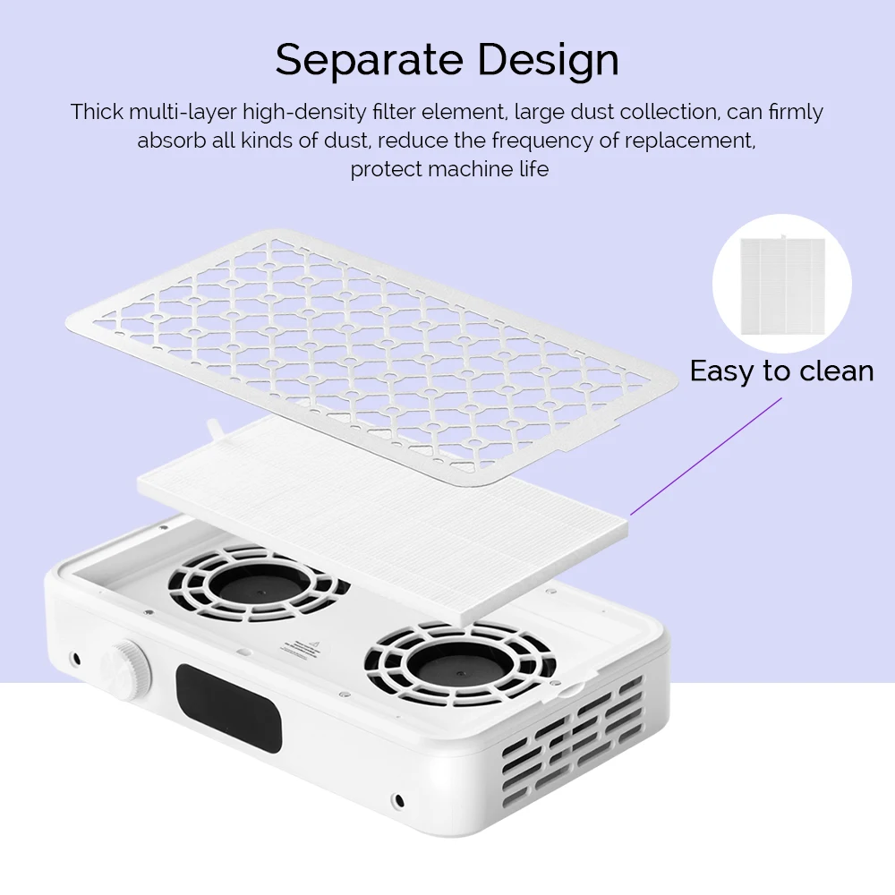 Twin-Turbo Nail Dust Collector Brushless Speed Adjustable Manicure Nail Vacuum Cleaner with Removable Filter Vacuum Fan product view